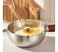 BEAZOOM Casserole en acier inoxydable de 15 cm avec manche en noyer, poêle à œufs et à lait, cuisinière à gaz et induction