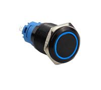 BEAZOOM Interrupteur à bouton-poussoir momentané en acier inoxydable 22 mm 12 V-24 V avec LED pour anneau lumineux, IP66 IK09 à tête plate pour bateau, voiture, machines, 4 A, 1 NO, 1NC, noir
