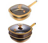 BEAZOOM Sauteuse 30,5 cm avec couvercle et panier vapeur, casserole profonde en métal pour sauté et ragoût, jaune