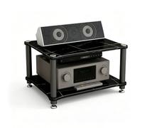 BEBANE 2/3/4 Niveaux Meuble média Audio Lourd/Meuble Rack Audio Ouvert | Meuble audio multimédia polyvalent, adapté aux équipements audio de divertissement, platines vinyles(Black-gold,2 Tier)