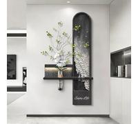 BEBANE Décoration Murale Artistique 3D avec éclairage LED, Sculpture Murale Moderne en Style grès, avec Vase et Plantes artificielles, Alimentation sur Secteur(F,40 * 80cm/15.7 * 31.5in)