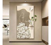 BEBANE Tableau décoratif Mural Artistique en Relief 3D en grès, avec éclairage LED, Alimentation par Prise, accompagné de vases et de Plantes artificielles(F,80 * 160cm/31.5 * 63in)