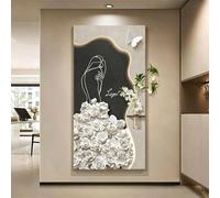 BEBANE Tableau décoratif Mural Artistique en Relief 3D en grès, avec éclairage LED, Alimentation par Prise, accompagné de vases et de Plantes artificielles(E,80 * 160cm/31.5 * 63in)