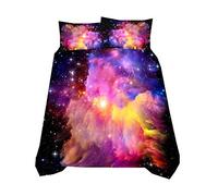 Bébé Galaxie Étoile Garçon Fille Housse de Couette avec Taie d'oreiller, Bleu Violet Noir 140x200cm Mystère Cosmos Parures de Lit été Automne Hiver (Galaxie Étoile 1)