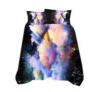Bébé Galaxie Étoile Garçon Fille Housse de Couette avec Taie d'oreiller, Bleu Violet Noir 140x200cm Mystère Cosmos Parures de Lit été Automne Hiver (Galaxie Étoile 7)