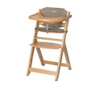 Bebeconfort Timba + Coussin, Chaise Haute Bébé Evolutive, 6 Mois - 99 Ans, Jusqu'à 110 kg, Plateau Amovible, Assise/Repose-pieds Réglables, Compatible avec Timba Baby, Bois Naturel + Beige