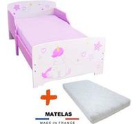 BEBEGAVROCHE Lit en bois Licorne + Matelas - 70 x140 cm Rose G