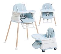 Bebelissimo - Chaise haute 2 en 1, Chaise haute pour enfant, Chaise bébé, Chaise haute combinée, de 6 mois à 20kg, Housse en PU, Facile à nettoyer, Plateau réglable amovible - 5 en 1 - bleu