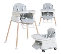 Bebelissimo - Chaise haute 2 en 1, Chaise haute pour enfant, Chaise bébé, Chaise haute combinée, de 6 mois à 20kg, Housse en PU, Facile à nettoyer, Plateau réglable amovible - 5 en 1 - Gris