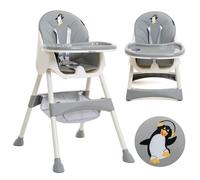 Bebelissimo - Chaise haute bébé 2 en 1, Chaise haute pour enfant, Chaise bébé, Chaise haute combinée, de 6 mois à 20kg, Housse en PU, Facile à nettoyer, Plateau réglable amovible - Disco Pinguin - gra