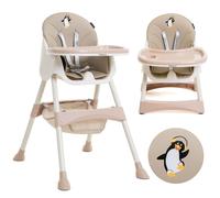 Bebelissimo - Chaise haute bébé 2 en 1, Chaise haute pour enfant, Chaise bébé, Chaise haute combinée, de 6 mois à 20kg, Housse en PU, Facile à nettoyer, Plateau réglable amovible - Disco Pingouin - be