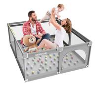 BEBEYA Parc Bebe,150x180cm Parc de Jeux Bébé | XXL Parc Pour Bébé avec 2 Poignées,Filet Respirant 360° Sans BPA,Sécurisé Stable Antidérapantee Grand Parc Bébé Aire de Jeu