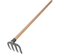 Bêche de jardin - Cultivateur à quatre dents - Acier - 15 x 17 cm - Avec manche