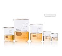 Bécher de laboratoire, Ensemble de béchers en verre scientifique 5 tailles 50-1000 ml Borosilicate 3. avec barreau d'agitation ASTM E960(Vol. 250ml 500ml 1000ml)