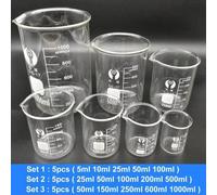 Béchers En Verre Borosilicate Clair De Forme Basse, 5 Pièces, Équipement D'expérimentation Chimique En Laboratoire, Ensemble 1