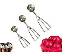 Becho Cuillère à crème glacée en acier inoxydable avec gâchette pour biscuits aux fruits, 3 pièces de différentes tailles de cuillères à biscuits (Argent)