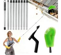 bechoanigel 2 en 1 Nettoyeur Gouttiere,390cm Brosse de Gouttière avec Manche Télescopique et Brosse/Pelle,Nettoyeur de gouttières,Facile à Démonter, pour Nettoyer les Feuilles,les,Fenêtres,Lustres
