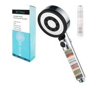 BECMai Pommeau Douche anti Calcaire, Pommeau de Douche Filtrant Haute Pression, Economie Deau Shower Head Filter Hard Water, Douchettes avec 5 Modes de Jets, Chrome (Sans Tuyau Support)