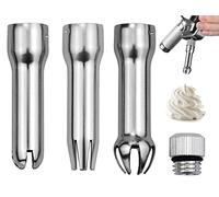 Becs En Acier, 3 Douilles En Acier Inoxydable avec 1 Adaptateur pour Siphon Chantilly, Fait de la Crème, de la Crème Glacée, Couvrir Des Gâteaux, Desserts, Crème Fouettée, Sauces, Spumine, Ganaches