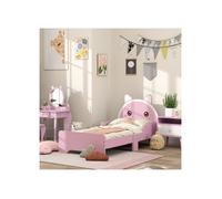 Bed for Kids Cat Design Toddler Bed Frame Bedroom Furniture with Guardrails, for 3-6 Years, 143L x 74W x 72Hcm - Pink
