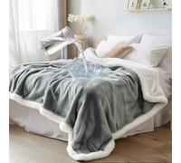 Bedding Aid Couverture imperméable sans taches - Polaire Sherpa réversible, résistante à l'eau et aux taches, parfaite pour les couples et protection contre les éclaboussures (velours gris/blanc nuage