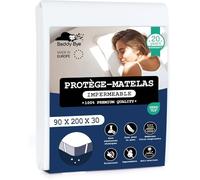 Beddy-Bye Protege Matelas 90x200 Imperméable Lot de 2 Respirant Infroissable Certifié Oeko-Tex - Alese 90x200 Impermeable avec 4 Coins Élastiques Éco-Responsable - Blanc