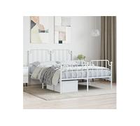 vidaXL Cadre de lit métal double avec tête et pied, sommier à lattes, blanc 140x190 cm
