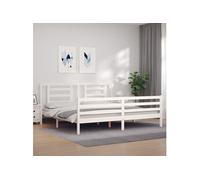 Bedframe met hoofdbord massief hout wit 200x200 cm3194722