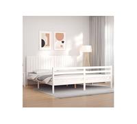 Bedframe met hoofdbord massief hout wit 200x200 cm3194787