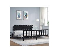 Bedframe met hoofdbord massief hout zwart 200x200 cm3193490