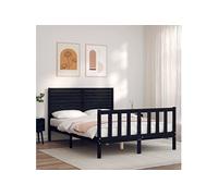 Bedframe met hoofdbord massief hout zwart3193185