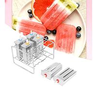 Bediffer Ensemble de Moules à Glace en Acier Inoxydable avec Support | Réutilisable, facile à nettoyer, 6 moules, 6 couvercles, 60 bâtonnets, ustensile de cuisine