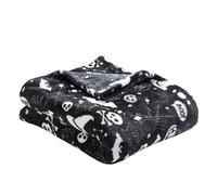 Bedlam Couverture polaire d'Halloween (120 x 150 cm) - Polaire super douce et confortable en noir - Couverture effrayante chauve-souris et crânes - Couvertures et jetés d'Halloween (douillette) -