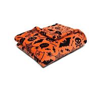 Bedlam Couverture polaire d'Halloween (120 x 150 cm) - Polaire super douce et confortable en orange - Chauve-souris effrayantes et crânes oranges - Couvertures et jetés d'Halloween (douillette) -