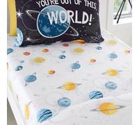 Bedlam - Drap de Lit Espace - Drap Housse Simple (190x90x25cm) - Galaxies & Planètes pour Garçon - Drap de Lit Univers en Blanc - Accessoires Chambre Espace - Collection Espace