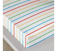Bedlam - Drap de lit rayé Arc-en-Ciel - Drap-Housse Simple (190 x 90 x 28 cm) - Parure de lit Arc-en-Ciel - Drap de lit à Rayures Multicolores en Blanc - Drap-Housse Simple avec Rayures - Literie