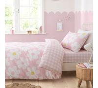 Bedlam - Housse de Couette à Motif Floral Rose - Lit Double (200 x 200 cm) - Motifs réversibles (Vichy) - 2 taies d'oreiller - Parure de lit Rose avec Marguerites - Housse de Couette à Carreaux en