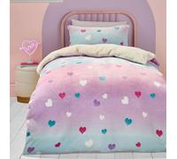 Bedlam - Housse de Couette en Polaire Rose cœur - Lit Simple (140 x 200 cm) - Housse de Couette Douce et Confortable Rose ombré pour Filles - Parure de lit Arc-en-Ciel avec cœur d'amour pour Enfants