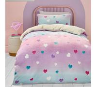 Bedlam - Housse de Couette en Polaire Rose cœur - Lit Simple (140 x 200 cm) - Housse de Couette Douce et Confortable Rose ombré pour Filles - Parure de lit Arc-en-Ciel avec cœur d'amour pour Enfants