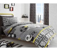 Bedlam - Housse de Couette Football Gris 200 x 200 cm - 2 Taies d'Oreiller - Motifs Réversibles - Literie pour Garçons - Accessoires Chambre
