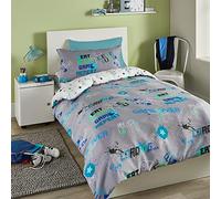 Bedlam - Housse de Couette Gaming Grise - 200 x 200 cm - 2 Taies d'oreiller - Literie Phosphorescente - Réversible - Literie Gaming - Housse de Couette Gamer Grise - Chambre Gaming