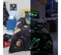 Bedlam - Housse de couette Glow in the Dark Space - 200 x 200 cm - 2 taies d'oreiller - Réversible - Literie Galaxy & Planet pour garçons - Housse de couette Univers du système solaire - Space Literie