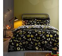 Bedlam - Housse de Couette Halloween Yeux Effrayants - Taille Lit Simple (140 x 200cm) - Réversible (2 Couleurs) - Housse Lumineuse - Yeux de Monstre Terrifiants - Décoration Halloween
