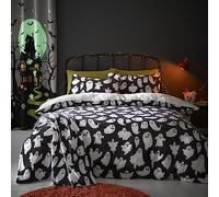 Bedlam - Housse de Couette Polaire Fantômes Halloween - Taille Lit Simple (140 x 200cm) - Design Réversible - Polaire Douce et Moelleuse Blanche - Linge de Lit Fantôme - Décoration Halloween