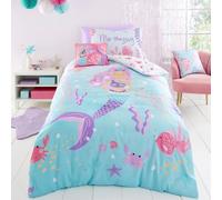 Bedlam Housse de Couette sirène - Lit Simple (200 x 140 cm) - Réversible (2 Designs) - Housse de Couette pour Fille - Motif sirène - Parure de lit pour Fille, Agua
