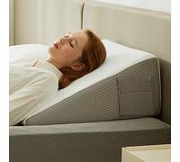 Bedluxe Oreiller cale pour dormir, coussin de soutien surélevé de 30,5 cm, coussin triangulaire respirant avec dessus en mousse à mémoire de forme rafraîchissante - Housse amovible lavable, blanc/gris