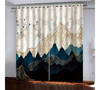 BEDSERG Lot de 2 Rideaux Occultants à Oeillets en Effet Montagnes de marbre Bleu doré Draperies Isolant Thermique avec à Rideau pour Chambre et Salon 110 x 215 cm Lot de 2