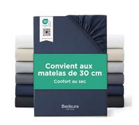 Bedsure Drap Housse 160x200 Microfibre Oeko-TEX - jusqu'à 30cm, Bleu Marine | Draps de Grand Lit 2 Personnes pour Matelas Haut & Boxspring, Respirante & Séchage Rapide, 3M Scotchgard™ Anti-Transpiration
