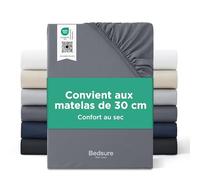Bedsure Drap Housse 90x200 Microfibre Oeko-TEX - jusqu'à 30cm, Anthracite | Draps de Lit 1 Personne pour Matelas Haut & Boxspring, Respirante & Séchage Rapide, 3M Scotchgard™ Anti-Transpiration