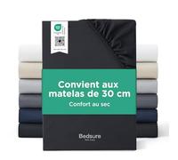 Bedsure Drap Housse 90x200 Microfibre Oeko-TEX - jusqu'à 30cm, Noir | Draps de Lit 1 Personne pour Matelas Haut & Boxspring, Respirante & Séchage Rapide, 3M Scotchgard™ Anti-Transpiration
